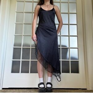 70s vintage gothic asymmetrical maxi slip dress